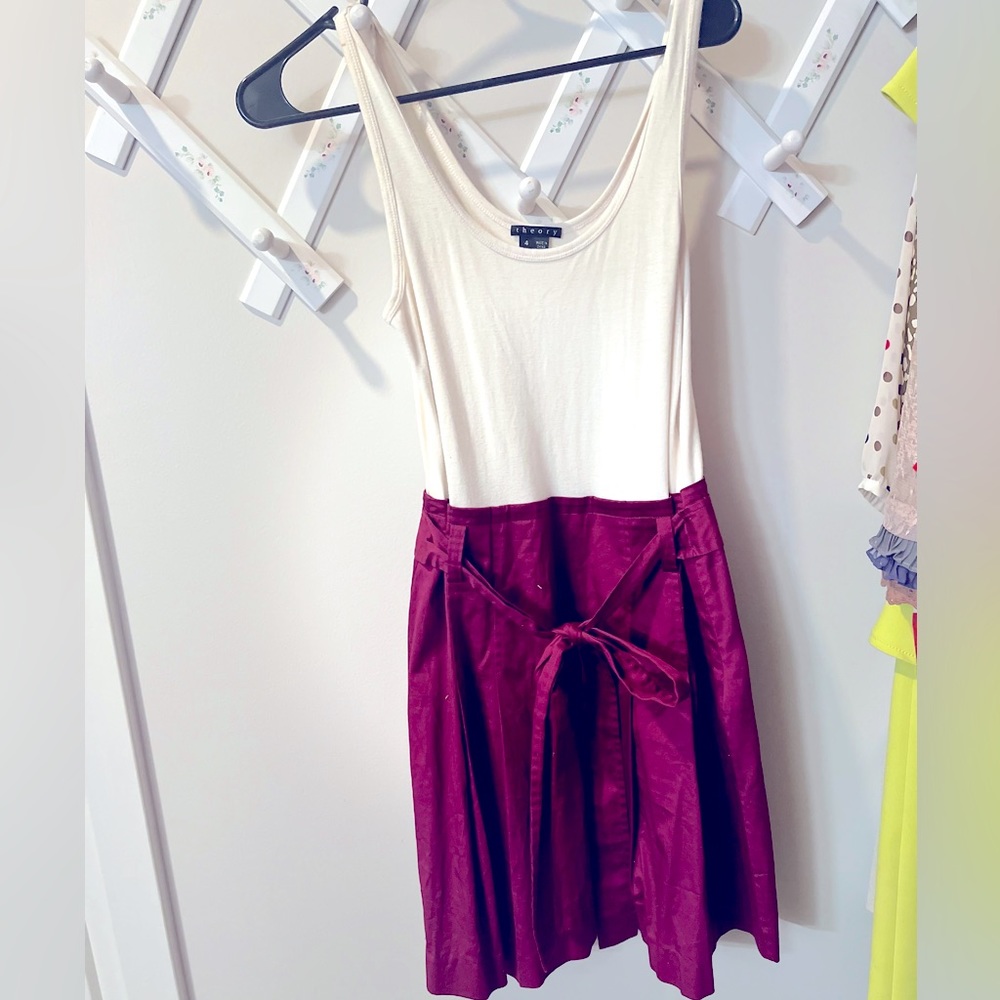 Theory Dress - Pink & White with Tie/bow belt